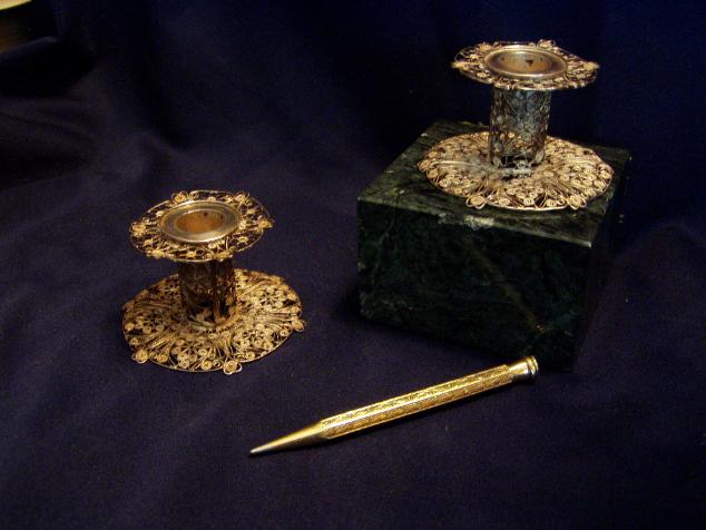 Pair of Chinese Export Silver filigree Candlesticks